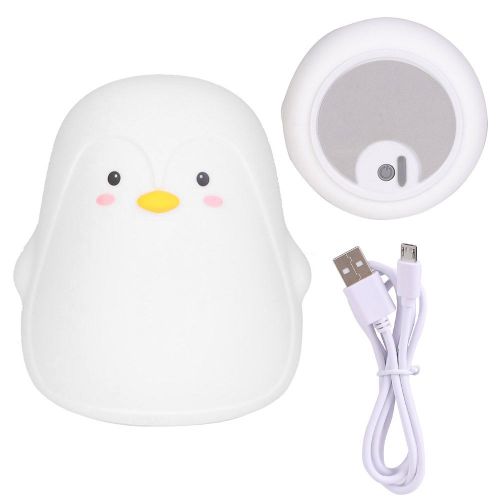 Veilleuse Led En Silicone Coloree En Forme De Pingouin Pour Bebe, Avec Chargeur Usb Et Batterie Integree (Blanc)