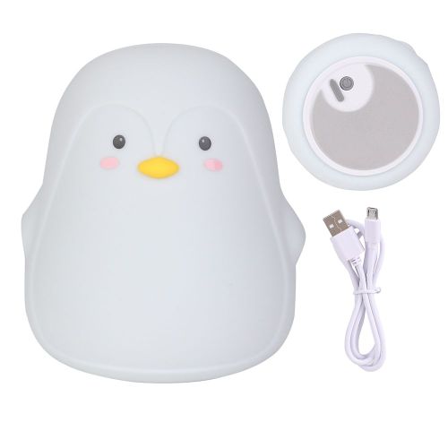 Veilleuse Led En Silicone Coloree En Forme De Pingouin Pour Bebe, Avec Chargeur Usb Et Batterie Integree (Gris)
