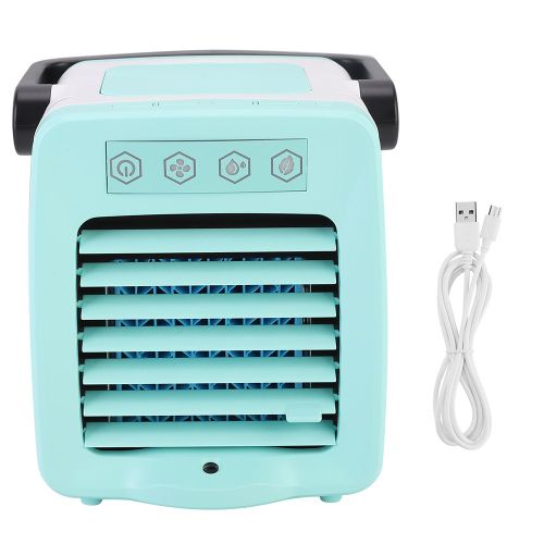 Mini climatiseur portable, humidificateur et refroidisseur d'air 2 en 1, appareil d'aromatherapie (bleu et blanc)