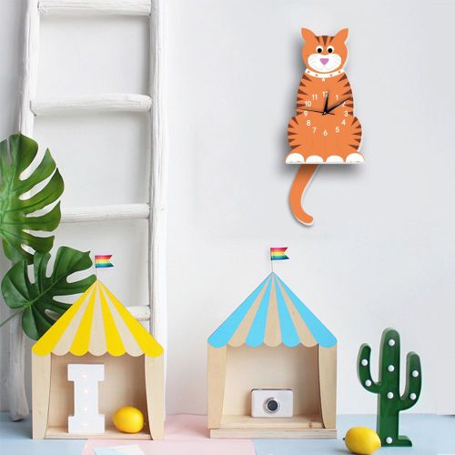 Horloge murale a pendule en forme d'animal de dessin anime mignon pour chambre d'enfant