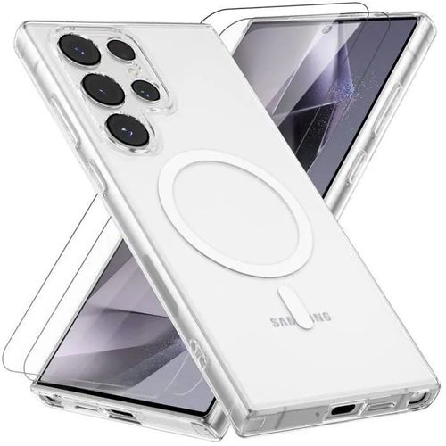 Coque Magnétique Pour Samsung Galaxy S25 Ultra 5g Avec 2 Vitre Verres Trempés,Compatible Avec Magsafe ,Transparent - Hqselection®