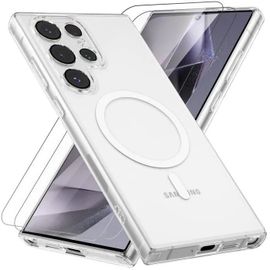 Coque Magnétique Pour Samsung Galaxy S25 Ultra 5g Avec 2 Vitre Verres Trempés,Compatible Avec Magsafe ,Transparent - Hqselection®