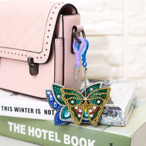 Lot De 3 Porte-Cles Avec Peinture Diamant Papillon, Decoration D'interieur, Pendentif, Bijoux En Strass, Cadeau