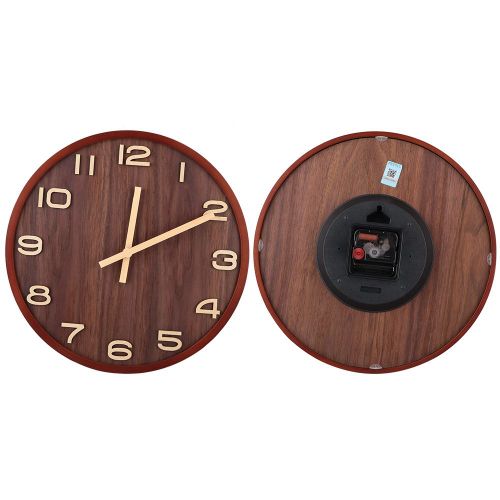 Horloge murale silencieuse a cadre rond couleur noyer, style nordique minimaliste
