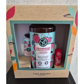 Coffret Cadeaux 3pc Yves Rocher Bain Douche Crème Main Et Beaume À Lèvres Framboise 