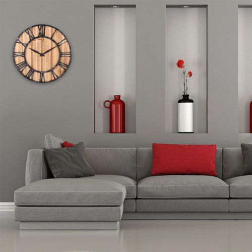 Horloge murale avec mot romain, decoration d'interieur, horloge murale moderne et tendance, horloge ronde en metal