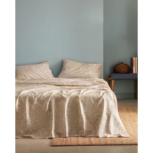 Ensemble Piqué Imprimé Berne King Size En Coton Ecocell - Beige