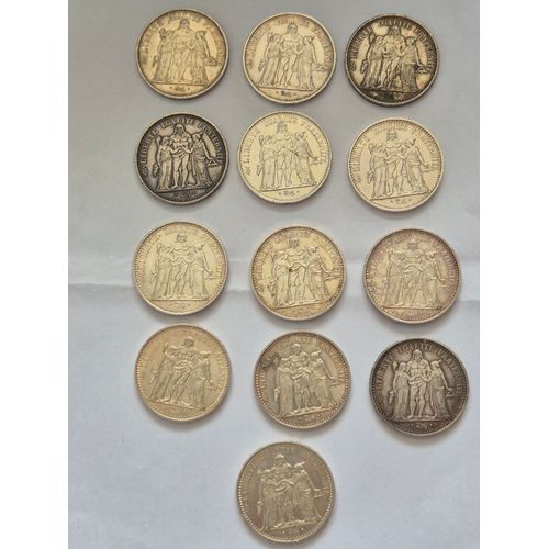 Lot De 13 Pièces De 10 Francs Hercule En Argent.
