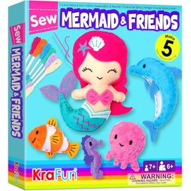 Kgabery-Kit De Couture Sirène Pour Enfants Dès 7 Ans, 5 Poupées En Peluche (Sirène, Dauphin, Hippocampe, Poisson Clown, Pieuvre), Feutre, Instructions, Jouet Éducatif