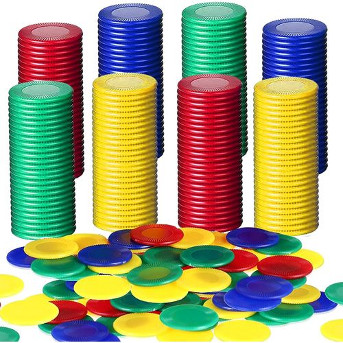 Kgabery-400 Pièces Jetons De Poker, Jeton De Jeu, 4 Couleurs Jeton Poker En Plastique, Pour Apprendre Le Calcul Mathématique, Bingo (Rouge, Bleu, Vert, Jaune, 0,86 Pouces)