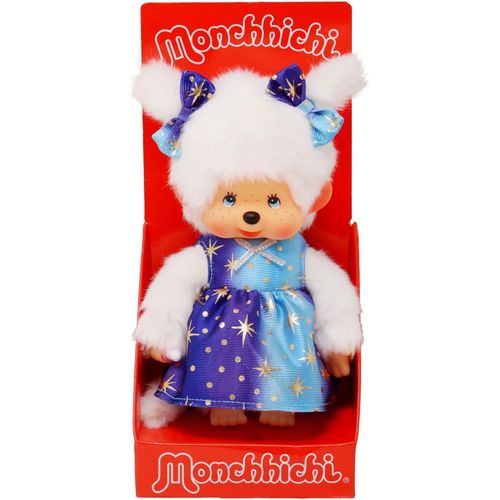 Kgabery-Original Monchhichi Fillette Avec Robe Étoilée, Animal En Peluche Brun D'Environ 20 Cm