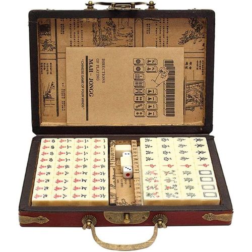Kgabery-Mahjong Antique, 144 Tuiles, Costume De Mahjong, Jeu De Famille De Chinois Portable Tuer Le Temps Ennuyeux Majiang Pour Les Adultes, Petits Jeux Amusants