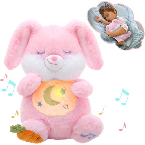Kgabery-Atmender Plüsch Peluche Qui Respire, Loutre Respire Avec Lumières Et Musique, Bonhomme Respire Découvertes Sensorielles,Cadeau Pour Un Nouveau-Né (Benny Rose)