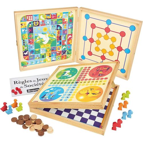 Kgabery-Coffret Classiques Petits Chevaux L¿Oie Dames Marelle-Yams-421-50 Règles-4 Plateaux De Jeu Et Pions En Bois-2 À 6 Joueurs, 8119, White