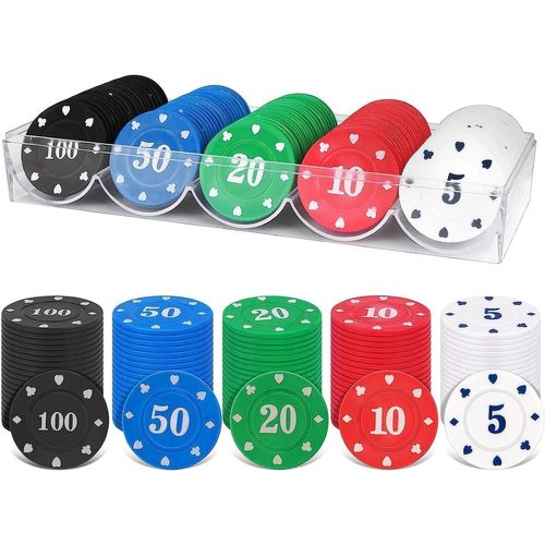 Kgabery-100pcs Jetons De Poker En Plastique, Jeton De Jeu, 5 Couleurs Jetons De Casino, Jetons De Bingo, Jetons Poker En Acrylique, Pour Compter Marqueurs, Mathématiques Apprentissage