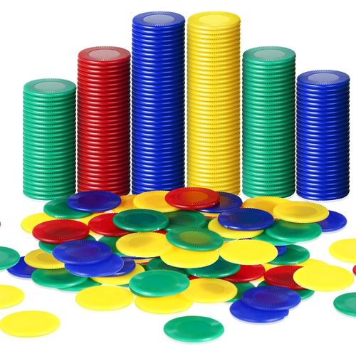 Kgabery-400 Pièces Jetons De Poker En Plastique Jeton De Jeu 4 Couleurs Carte De Compteur Pour Enfants Apprentissage Compte Math Jeton Vierge De Jeu De Bingo (Rouge, Bleu, Vert, Jaune, 0,86 Pouce)