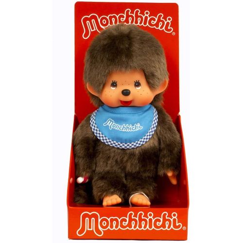 Kgabery-Garçon Original Monchhichi, En Peluche Marron, Avec Bavoir Bleu, Env. 20 Cm