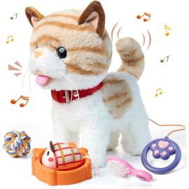 Kgabery-Chat Jouet Enfant Peluche Chat Interactifs Qui Marche Et Aboie En Laisse, Répète Ce Que Tu Dis, Robot Animaux Pour 3 4 5 6+ Ans Filles Garçons Cadeau