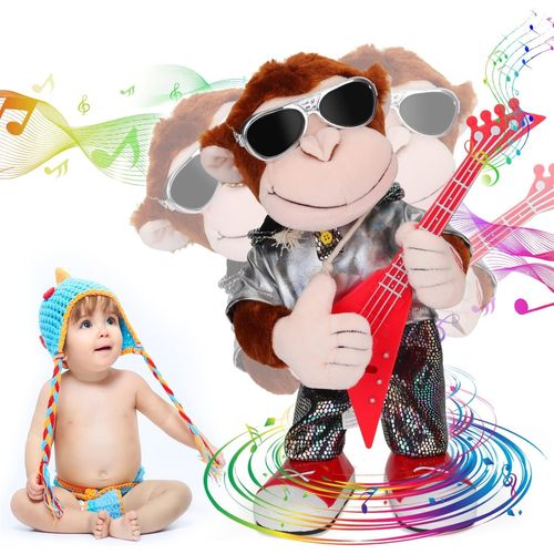 Kgabery-Peluche Singe Dansant, Jouets En Peluche, Chant Dansant, Secouant La Guitare, Moulage Punk, Contrôle À Un Bouton, Jouets Éducatifs Pour Enfants