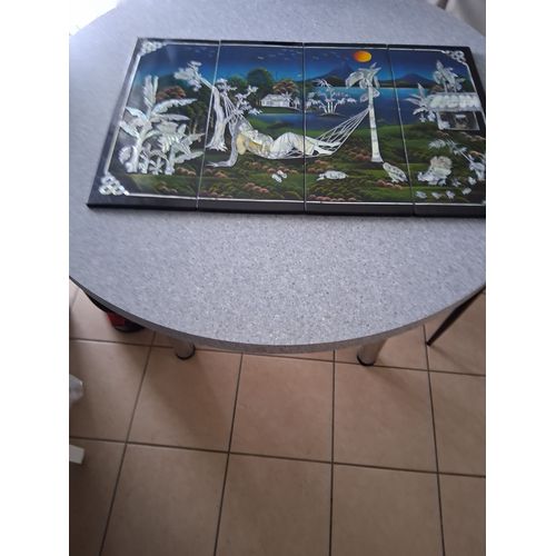 tableau asiatique 4 pans nacré multicolore "motif plage"