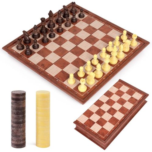 Kgabery-Jeu Déchecs Et Dames 2 En 1, Echiquier Magnétiques, Echec Pliable De Voyage, Echecs Chess Board Jeux Plateau Et Les Morceaux Pour Enfants Et Adultes (25×25 Cm)