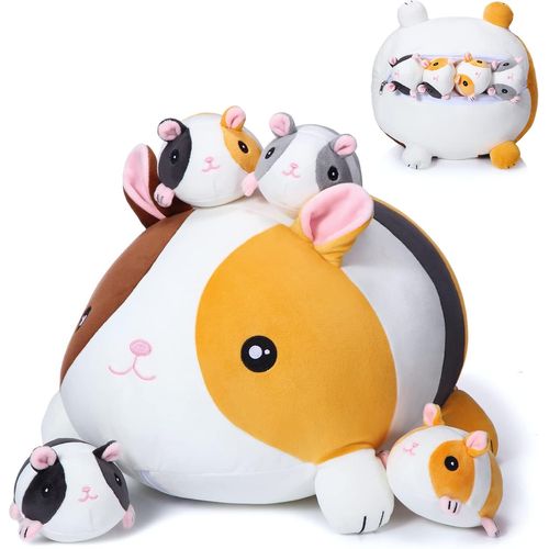 Kgabery-5 Pcs Animaux En Peluche Cochon D'Inde 35 Cm Poupée De Maman Cochon D'Inde Avec 10 Cm Jouets De Bébés Cochon D'Inde Mignons Doux Pour Adultes Garçons Filles Anniversaire Vacances