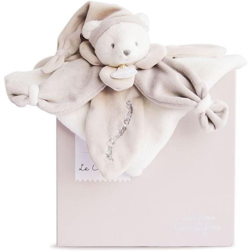 Kgabery-Doudou Plat Ours Collector-Taupe-3 Couleurs Au Choix-Ourson Avec Bonnet De Nuit-Avec Boite Cadeau Pour Offrir-Cadeau Naissance Bébé-Garantie Doudou Perdu-Dc2922