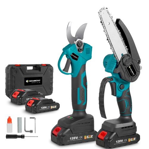 Tronçonneuse à batterie Brushless 6 pouces + sécateur électrique 30m, avec avec 2 batteries 128vf