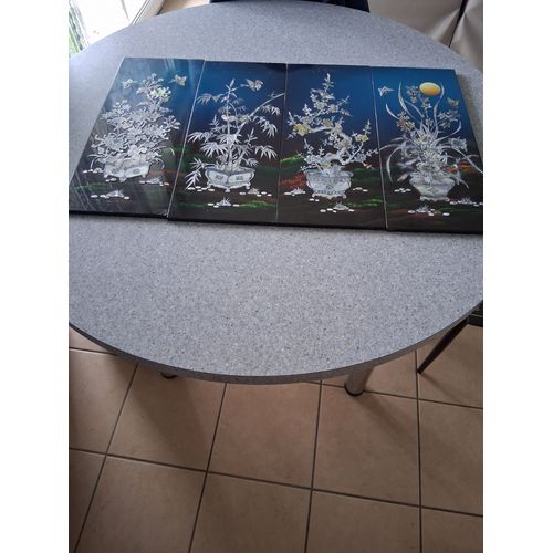 Tableau Asiatique Nacré "4 Saison Floral" 4 Pans Multicolore