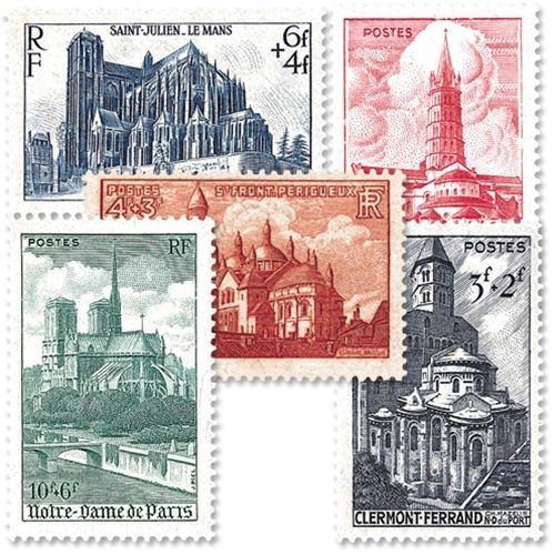 Cathédrales Et Basiliques : Saint-Sernin Toulouse, Notre Dame Du Port Clermont Ferrand, Saint Front Périgueux, Saint Julien Le Mans, Notre Dame De Paris Année 1947 N° 772 773 774 775 776 Yt Luxe