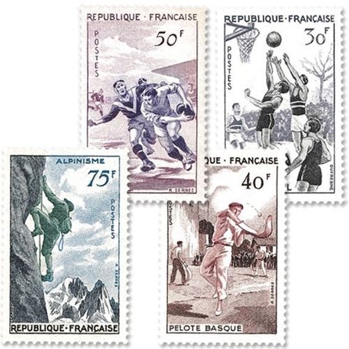 Sport : Baskett-Ball, Pelote Basque, Rugby, Alpinisme Série Complète Année 1956 N° 1072 1073 1074 1075 Yvert Et Tellier Luxe