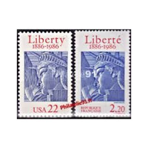 Centenaire De L'Érection De La Statue De La Liberté À New York Émission Commune France/Etats-Unis Paire Un Timbre De Chaque Payx Année 1986 N° 2421 Et 1672 Yvert Et Tellier Luxe