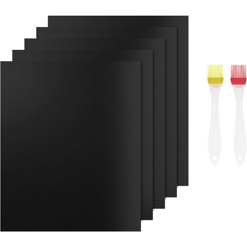 Lot de 5 Tapis BBQ , Anti-Adhérent Plaque Feuille de Cuisson Four Accessoire pour Barbecue à Gaz Charbon Electrique (40 x 33cm), Noir