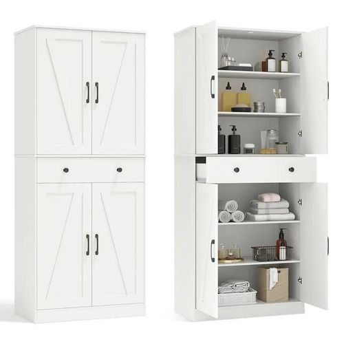Costway Buffet De Cuisine 183cm, 4 Portes, Tiroir, 3 Étagères Ajustables, 2 Kits Anti-Basculement, Pour Salon Salle À Manger, Blanc