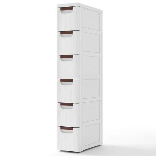 Costway Commode Étroite Avec 6 Tiroirs, Avec Roues Intégrées, Pour Salle De Bain, Studio & Salon, 42 X 19 X 109 Cm, Blanc