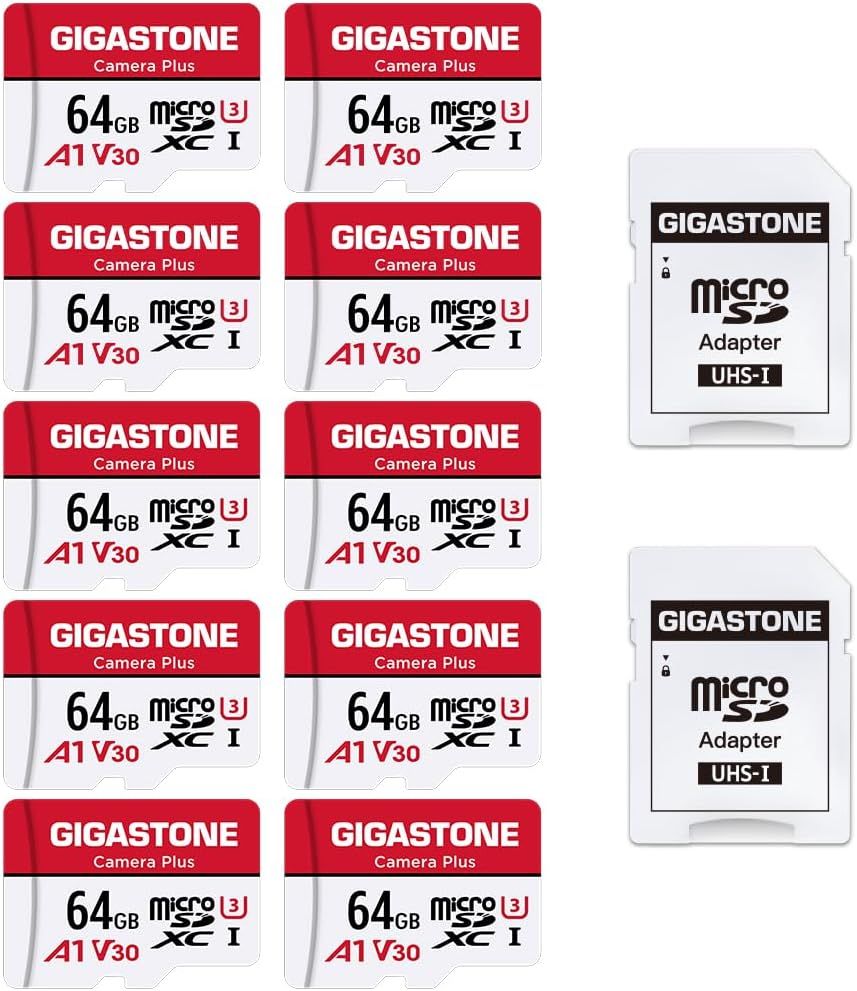 Carte Mémoire 64 Go Lot De 10 Cartes, Caméra Plus Série, Vitesse Allant Jusqu'à 95 Mo/S. Idéal Pour Full Hd Video Gopro One Caméra, U1 C10 Carte Micro Sdxc Avec Mini Coque Et Ada[Zha5220001]1956]