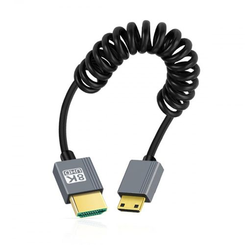 Câble Mini HDMI 2.1 Spiralé 8K 60Hz - 1M pour Moniteur Portable et TV