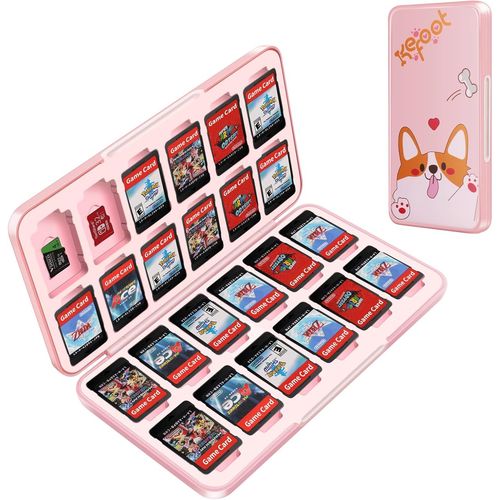 Shiba-Mignon Rose Boite De Rangement Jeux Switch Pour Nintendo Switch,Étui De Rangement Pour Carte De Jeu Portable Avec 24 Emplace[8