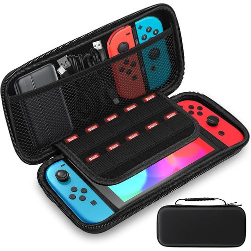 Shiba-Sac De Transport Rigide Noir Compatible Avec Nintendo Switch Et Switch Oled ¿ Sacoche Switch ¿Housse Switch ¿ Avec 10 Emplac[6