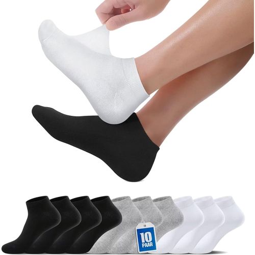 Shiba-Chaussettes Homme Femme Lot De 10 Paires - Coton Socquettes Invisibles Respirant Chaussettes De Sport Running - Noir, Blanc [499]
