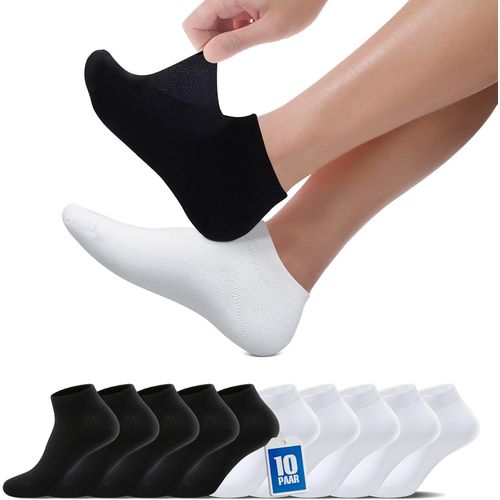 Shiba-Chaussettes Homme Femme Lot De 10 Paires - Coton Socquettes Invisibles Respirant Chaussettes De Sport Running - Noir, Blanc [501]