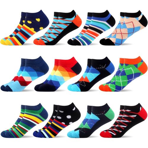 Shiba-Courtes Chaussettes À Motifs Décontractées Colorées Pour Hommes Chaussettes Chevilles Amusantes En Coton Peigné 12 Paires[1092]