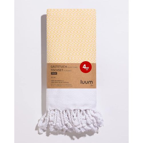 SHIBA-® Hamam Lot de 4 serviettes d'invités - Sets de table lavables - 100 % coton - Séchage rapide - Non pelucheux - Jaune - 33 x[3