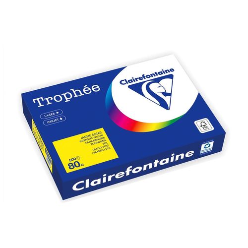Clairefontaine Trophée - 107 micromètres - jaune intense - A4 (210 x 297 mm) - 80 g/m² - 500 feuille(s) zéro plastique - papier teinté