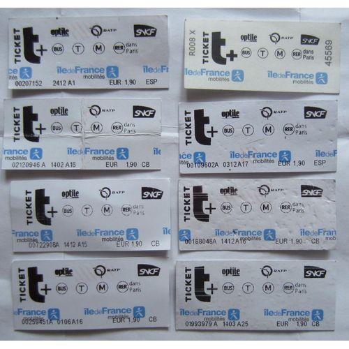 8 Tickets Métro T+ Ratp Sncf Ile De France Mobilité Compostés