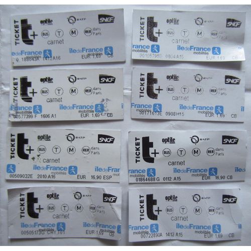 8 Tickets Métro T+ Ratp Sncf Ile De France Mobilité Provenant De Carnet Compostés