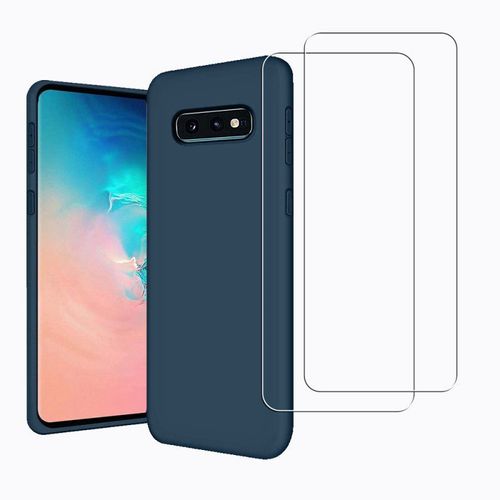 Coque Samsung Galaxy S10e Silicone Liquide Bleue + 2 Vitres En Verre Trempé Protection Écran Evetane