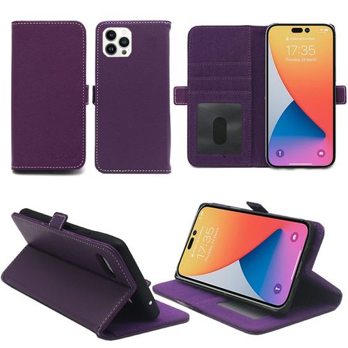 Housse Violette Pour Apple Iphone 15 Pro 5g 6,1 Pouces Etui De Protection Portefeuille À Rabat Avec Porte Cartes Xeptio