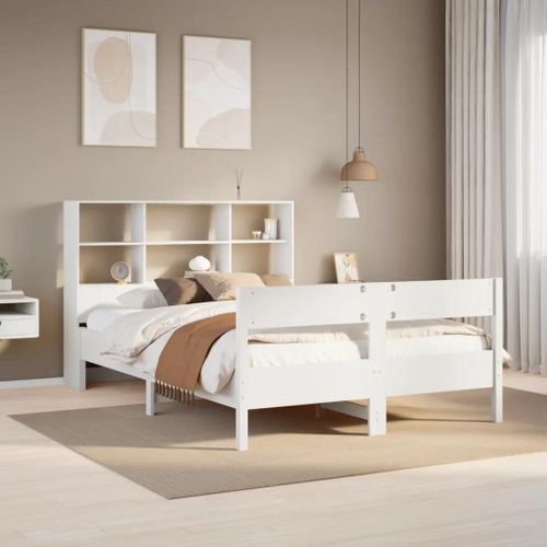 Lit Bibliothèque Sans Matelas Blanc 140x200 Cm Bois Pin Massif