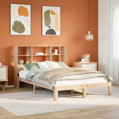Lit Bibliothèque Sans Matelas 140x200 Cm Bois Massif De Pin
